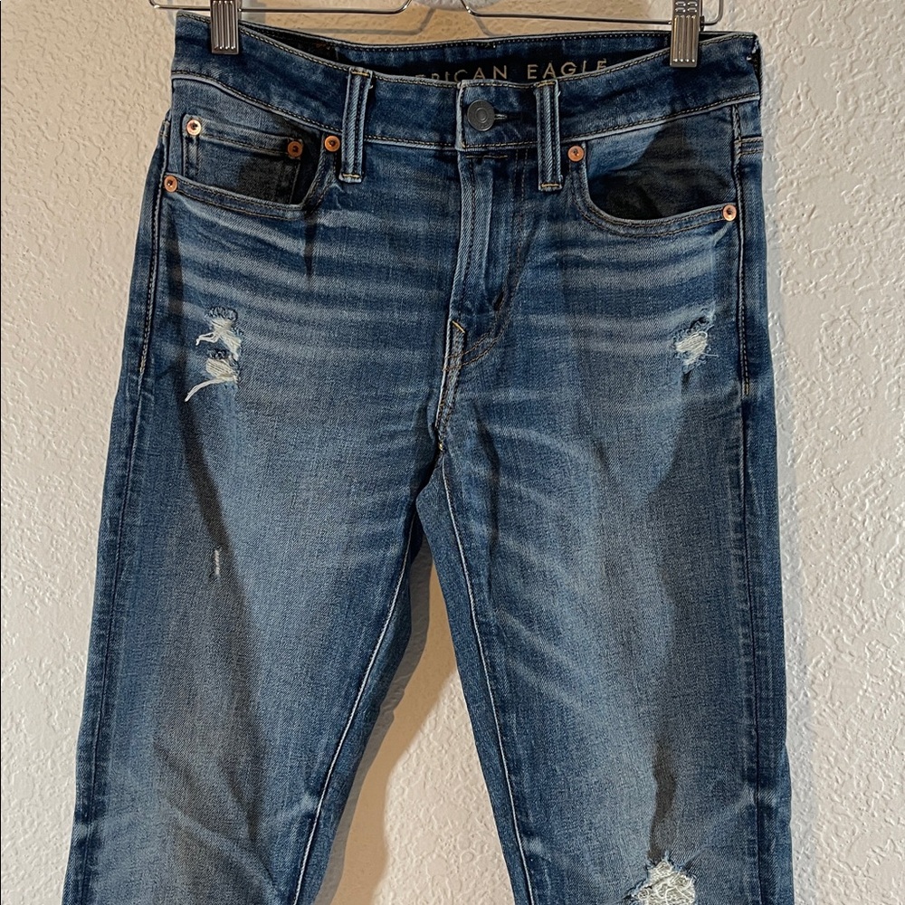 AMERICAN EAGLE AE AirFlex+ Distressed Skinny Jeans Size 29x32 - Picture 2 of 10